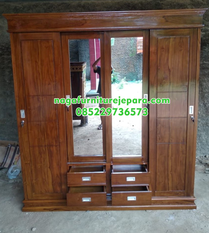 Gambar-Lemari-Pakaian-Sliding-4-pintu-Jati-Kaca Gambar-Lemari-Pakaian-Sliding-4-pintu-Jati-Kaca